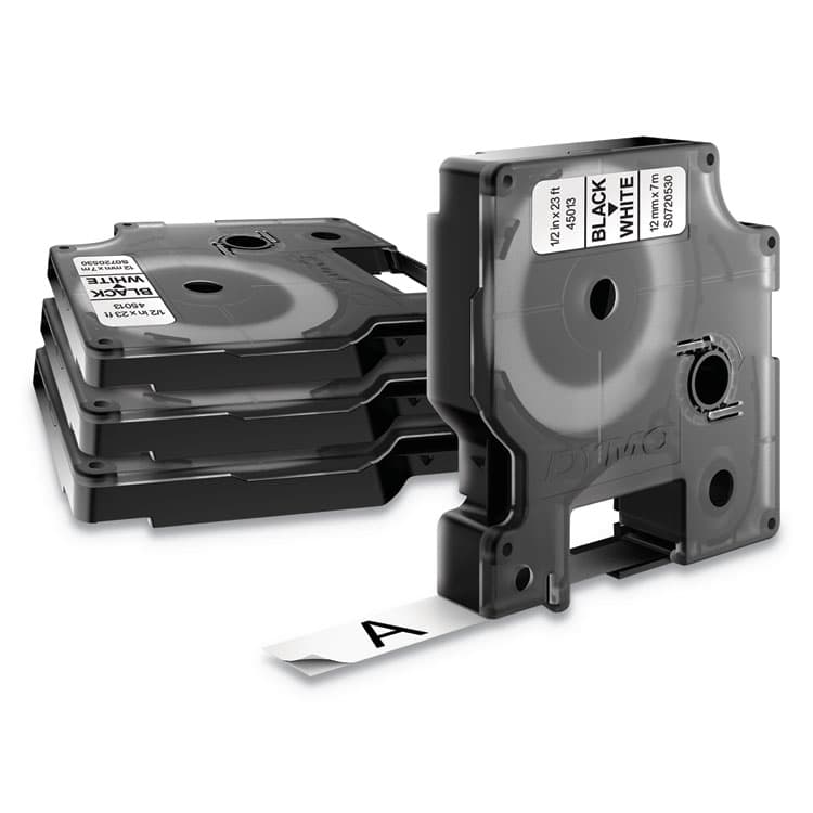 DYMO D1 Standard Labels, 0.5" x 23 ft, Black Print on White Tape, 4/Pack (DYM2150471)