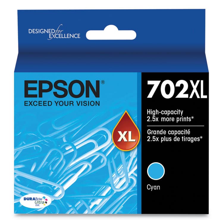 EPSON AMERICA, . T702XL220-S (702XL) DURABrite Ultra High-Yield Ink, 950 Page-Yield, Cyan (EPST702XL220S)