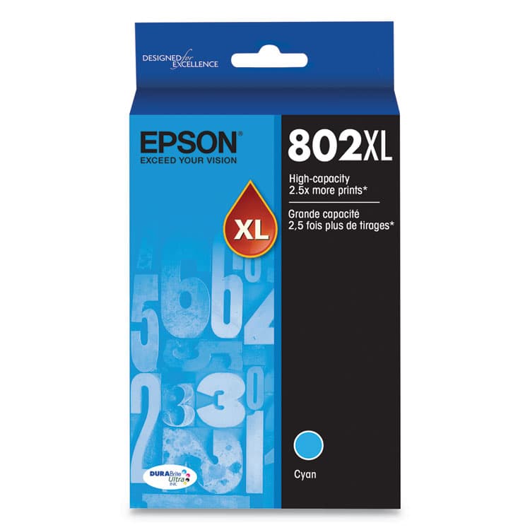 EPSON AMERICA, . T802XL220-S (802XL) DURABrite Ultra High-Yield Ink, 1,900 Page-Yield, Cyan (EPST802XL220S)