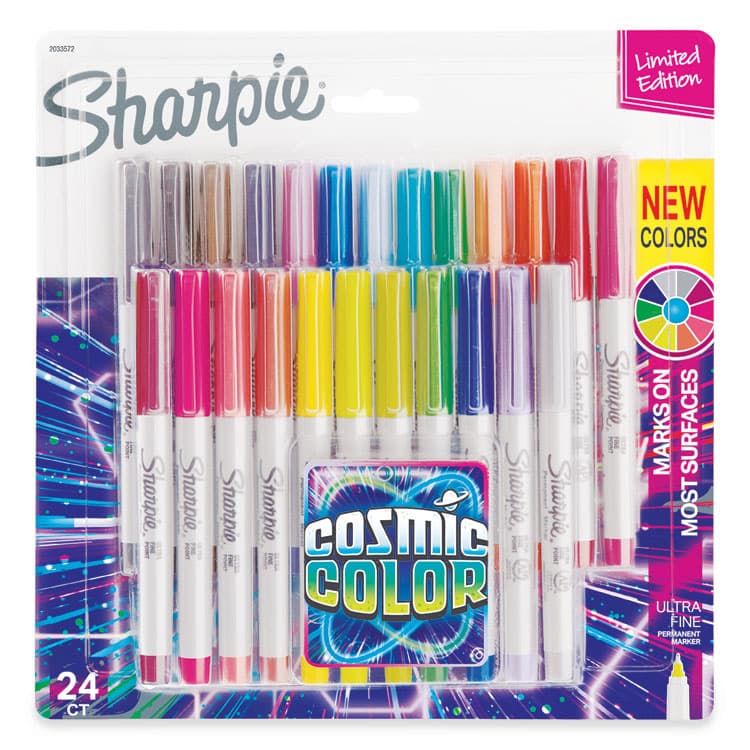 SANFORD Cosmic Color Permanent Markers, Extra-Fine Needle Tip, Assorted Cosmic Colors, 24/Pack (SAN2033572)