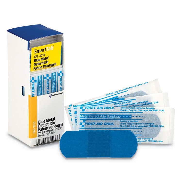 FIRST AID ONLY, . Refill for SmartCompliance General Cabinet, Blue Metal Detectable Bandages, 1 x 3, 25/Box (FAOFAE3010)