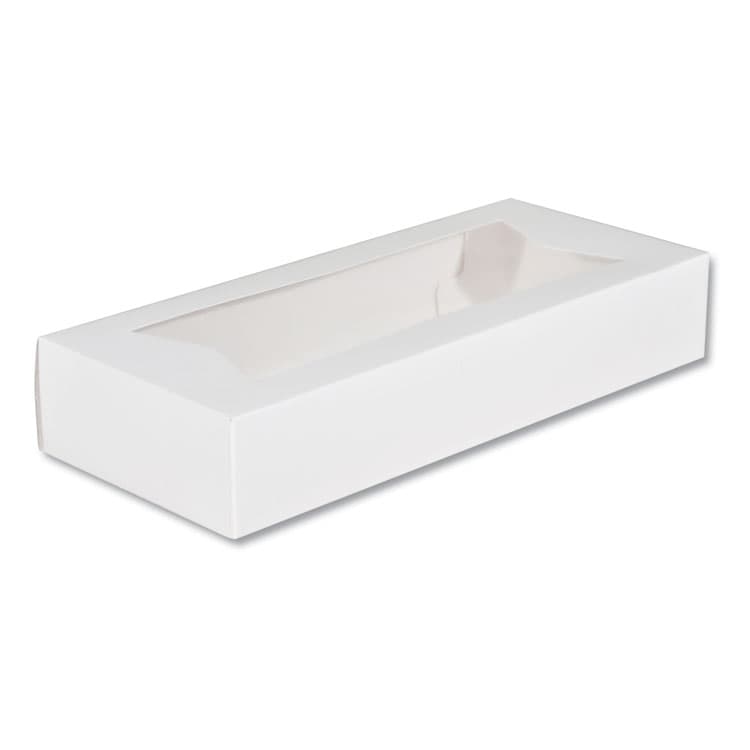 SOUTHERN CHAMPION TRAY White Window Bakery Boxes with Attached Flip Top, 4-Corner Beers Design, 12.5 x 5.5 x 2.25, White, Paper, 200/Carton (SCH24243)