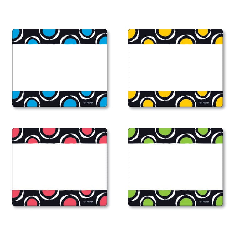 TREND ENTERPRISES, . Terrific Labels Name Tags, Dots Design, 3" x 2.5", Assorted Colors, 36/Pack (TEPT68901)
