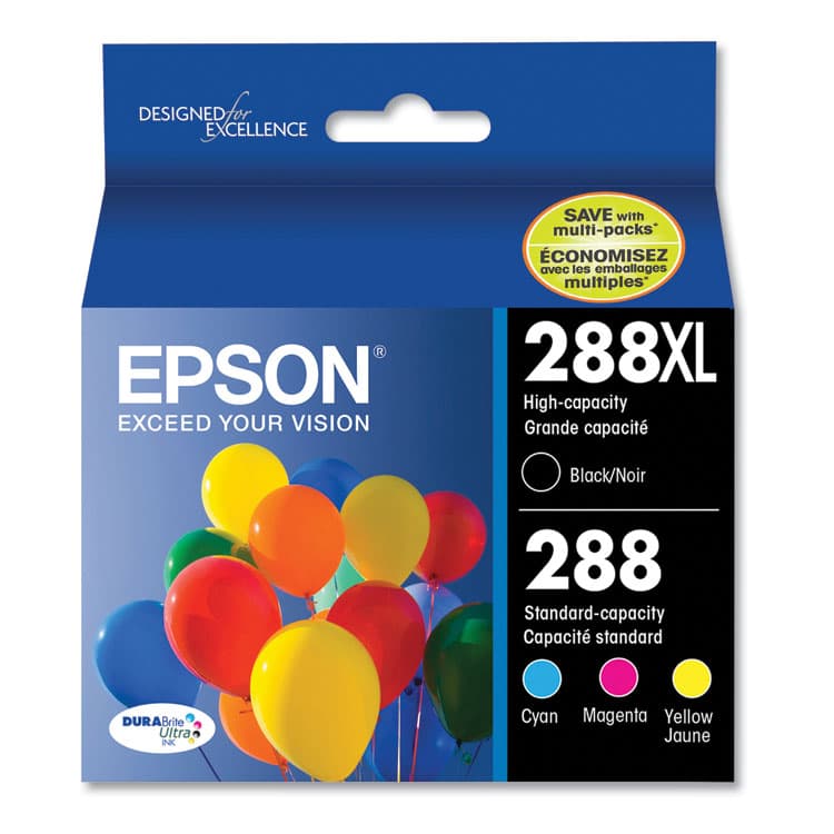 EPSON AMERICA, . T288XL-BCS (288XL) DURABrite Ultra High-Yield Ink, 500/450 Page-Yield, Black/Cyan/Magenta/Yellow (EPST288XLBCS)