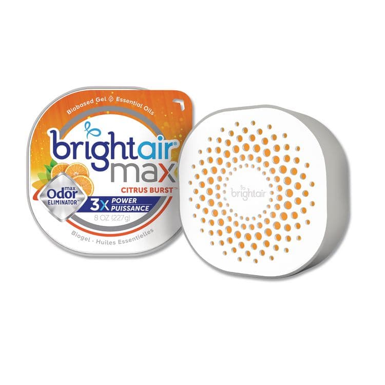BRIGHT AIR Max Odor Eliminator Air Freshener, Citrus Burst, 8 oz Jar, 6/Carton (BRI900436)