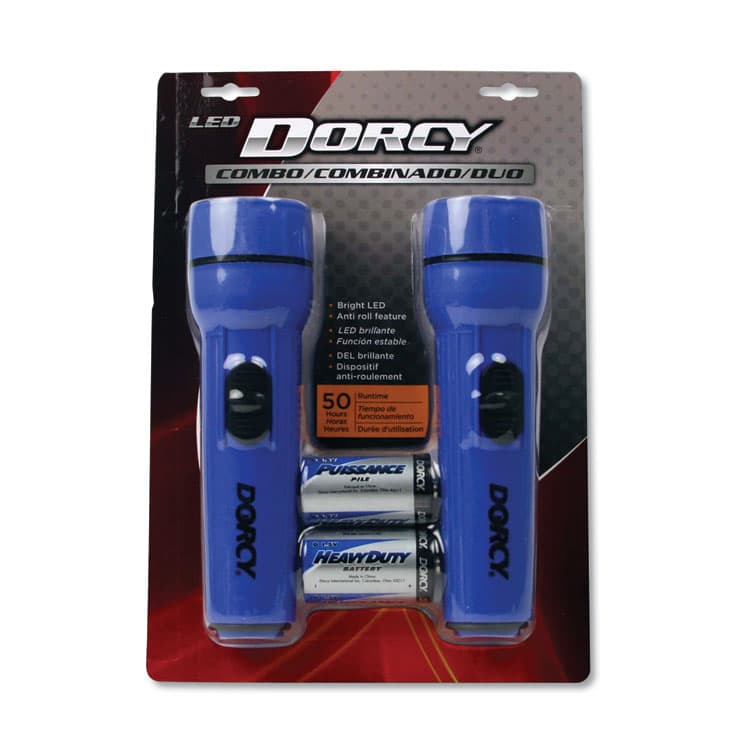 DORCY INTERNATIONAL LED Flashlight Pack, 1 D Battery (Included), Blue, 2/Pack (DCY412594)