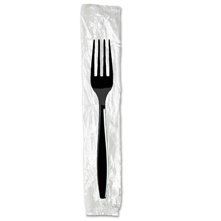 DIXIE FOOD SERVICE Individually Wrapped Heavyweight Forks, Plastic, Black, 1,000/Carton (DXEFH53C7)