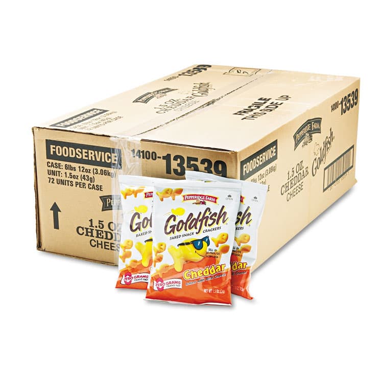 PEPPERIDGE FARM, Goldfish Crackers, Cheddar, Single-Serve Snack, 1.5oz Bag, 72/Carton (PPF13539)