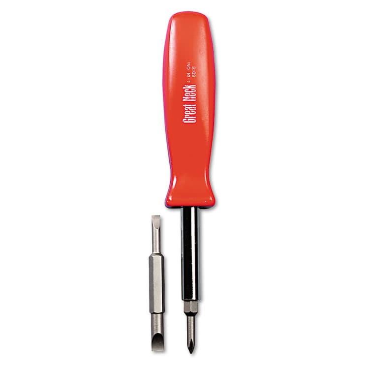 GREAT NECK SAW MFG. 4 in-1 Screwdriver w/Interchangeable Phillips/Standard Bits, Assorted Colors (GNSSD4BC)
