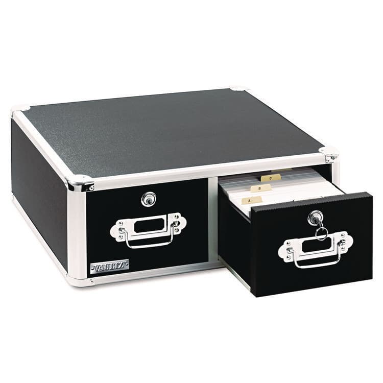 IDEASTREAM CONSUMER PRODUCTS Vaultz Locking Two-Drawer Index Card Box, Holds 3,000 4 x 6 Cards, 17.5 x 14 x 6.5, Black (IDEVZ01395)