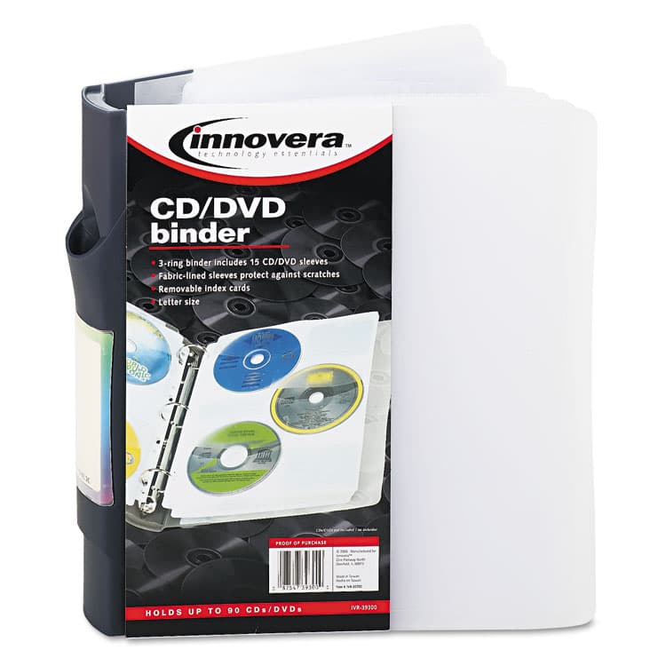 INNOVERA CD/DVD Three-Ring Refillable Binder, Holds 90 Discs, Midnight Blue/Clear (IVR39300) thumbnail 2