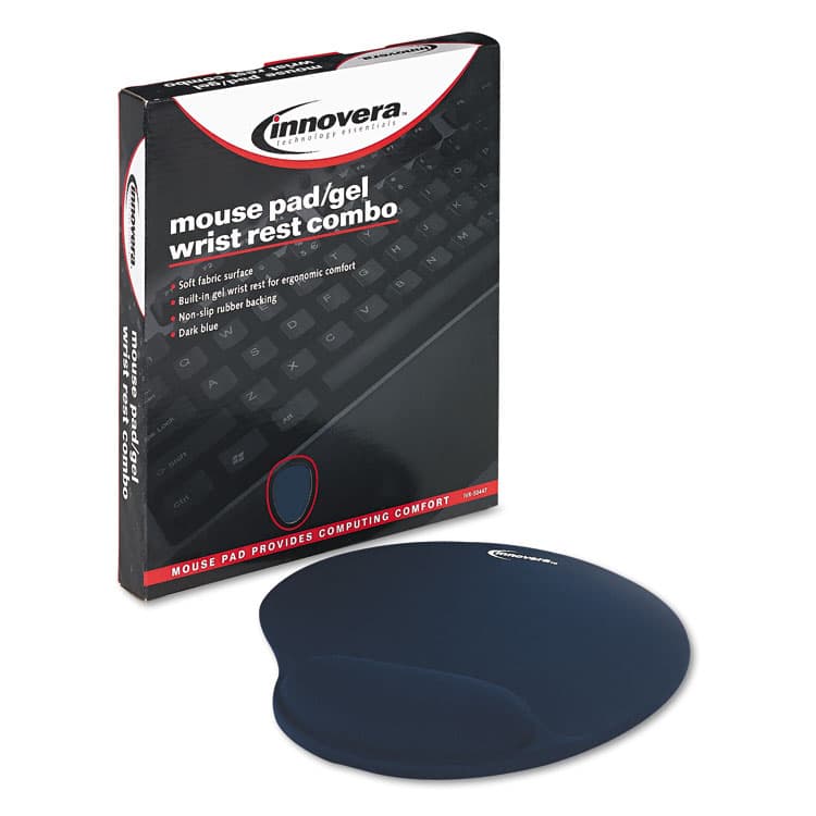 INNOVERA Mouse Pad with Fabric-Covered Gel Wrist Rest, 10.37 x 8.87, Blue (IVR50447) thumbnail 2