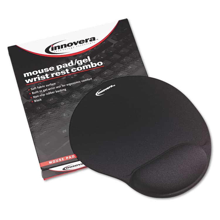 INNOVERA Mouse Pad with Fabric-Covered Gel Wrist Rest, 10.37 x 8.87, Black (IVR50448) thumbnail 2