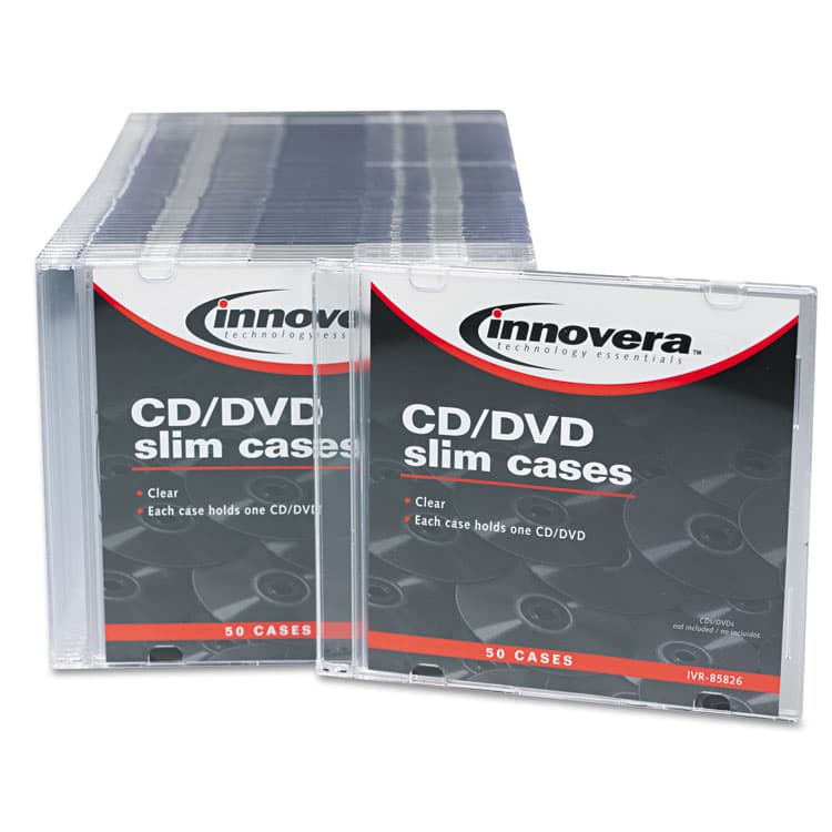 INNOVERA CD/DVD Slim Jewel Cases, Clear/Black, 50/Pack (IVR85826) thumbnail 2