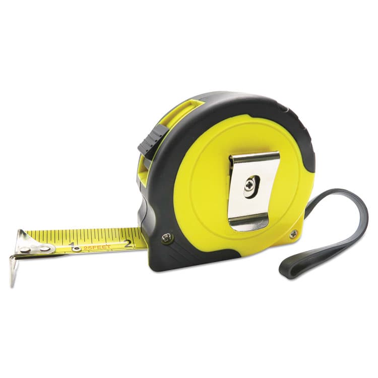 BOARDWALK Easy Grip Tape Measure, 25 ft, Plastic Case, Black and Yellow, 1/16" Graduations (BWKTAPEM25) thumbnail 3