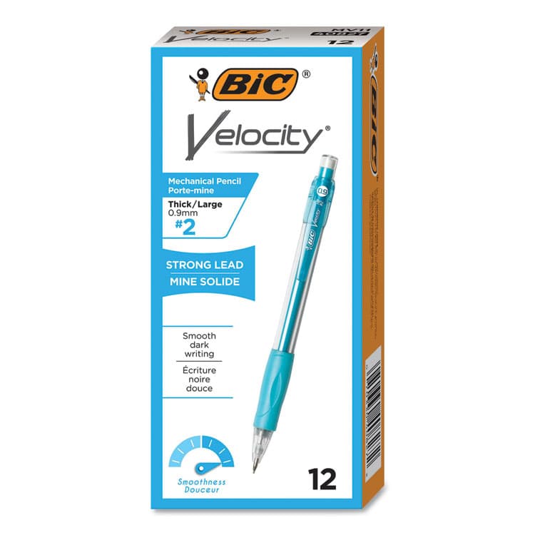 BIC CORP. Velocity Original Mechanical Pencil, 0.9 mm, HB (#2), Black Lead, Turquoise Barrel, Dozen (BICMV11BK)