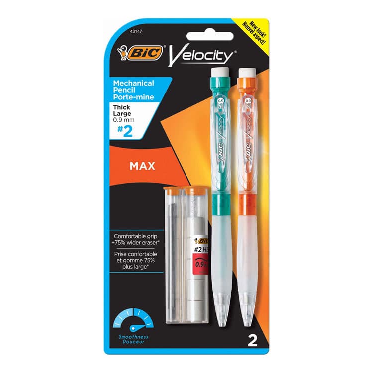 BIC CORP. Velocity Max Pencil, 0.9 mm, HB (#2), Black Lead, Assorted Barrel Colors, 2/Pack (BICMPMX9P21)