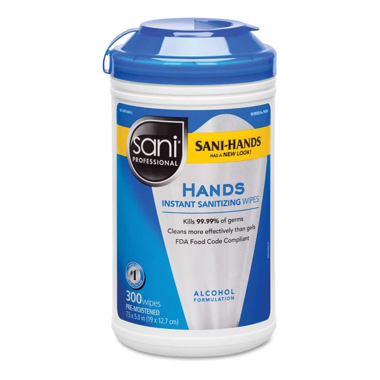 NICE-PAK PRODUCTS, Hands Instant Sanitizing Wipes, 7.5 x 5, 300/Canister, 6/Carton (NICP92084CT)