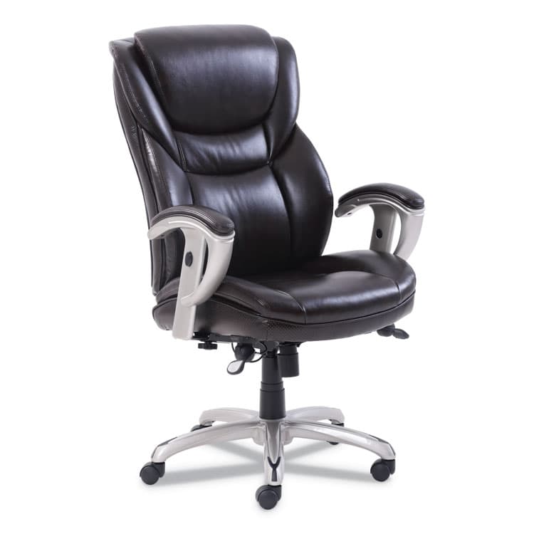 LF PRODUCTS PTE LTD Emerson Executive Task Chair, Supports Up to 300 lb, 19" to 22" Seat Height, Brown Seat/Back, Silver Base (SRJ49710BRW)