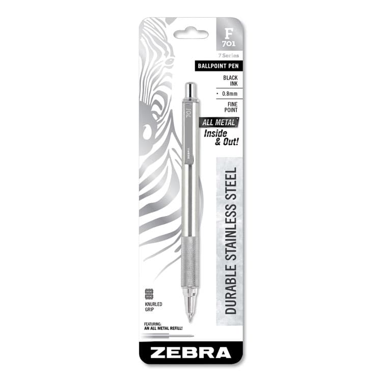 ZEBRA PEN CORP. F-701 Ballpoint Pen, Retractable, Fine 0.7 mm, Black Ink, Stainless Steel/Black Barrel (ZEB29411) thumbnail 2