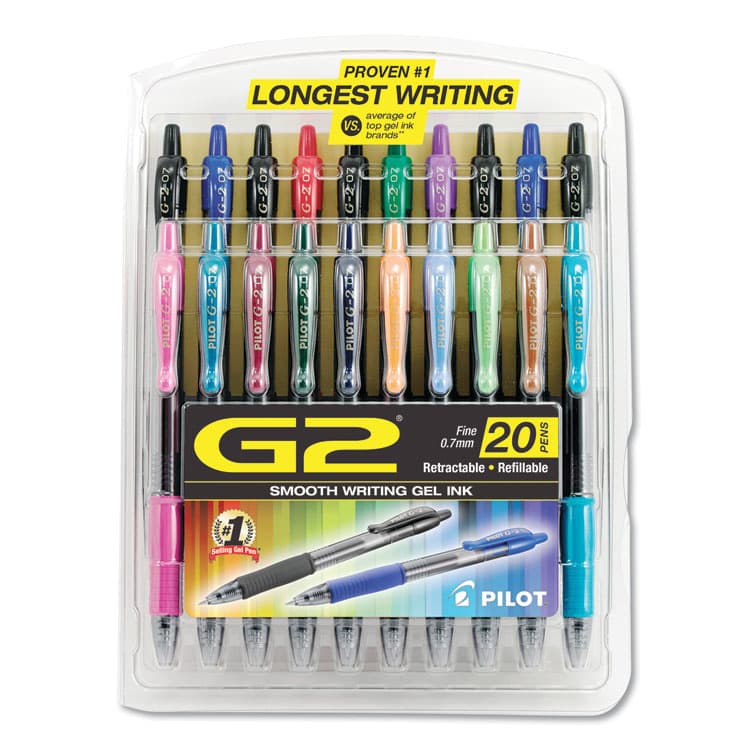 PILOT CORP. OF AMERICA G2 Premium Gel Pen Convenience Pack, Retractable, Fine 0.7 mm, Assorted Ink and Barrel Colors, 20/Pack (PIL31294)