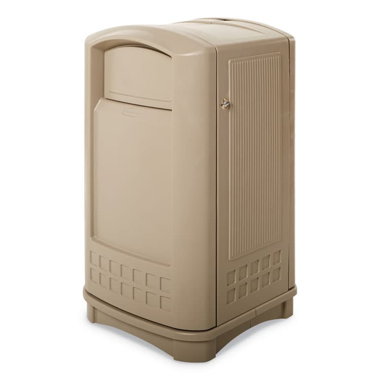 RUBBERMAID COMMERCIAL PROD. Plaza Indoor/Outdoor Waste Container, 50 gal, Plastic, Beige (RCP396400BG)