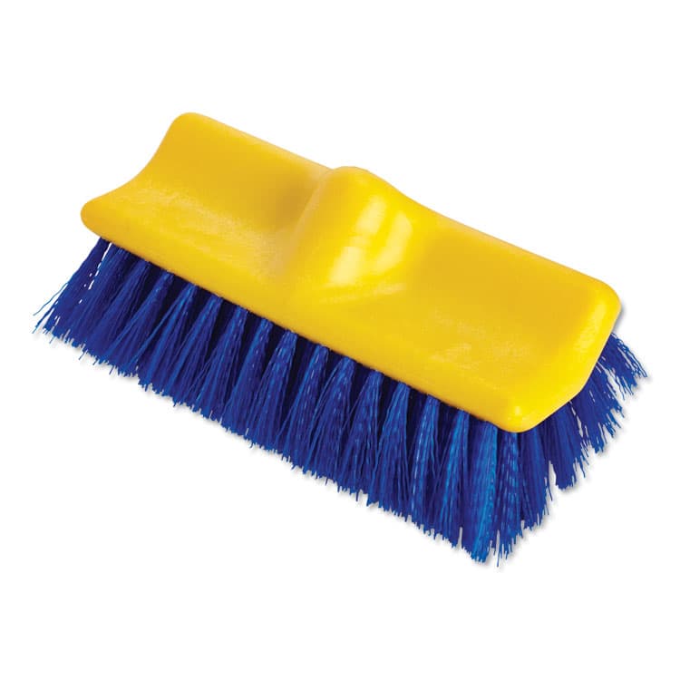 RUBBERMAID COMMERCIAL PROD. Bi-Level Deck Scrub Brush, Blue Polypropylene Bristles, 10" Brush, 10" Plastic Block, Threaded Hole (RCP6337BLU)