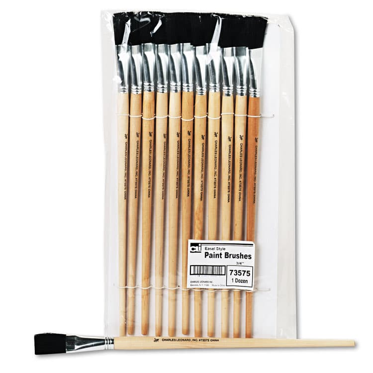 CHARLES LEONARD, Long Handle Easel Brush, Size 18, Natural Bristle, Flat Profile, 12/Pack (LEO73575)
