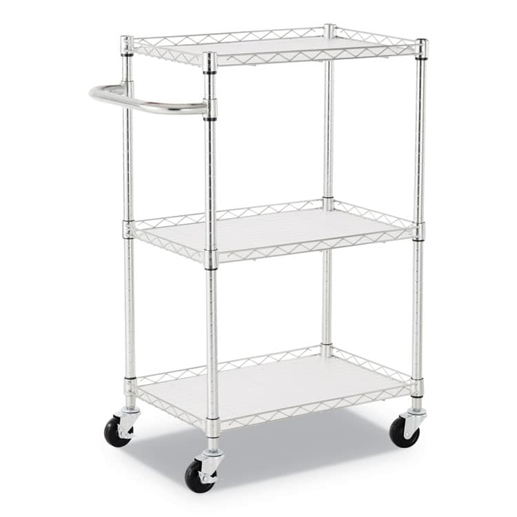 ALERA Three-Shelf Wire Cart with Liners, Metal, 3 Shelves, 450 lb Capacity, 24" x 16" x 39", Silver (ALESW322416SR)