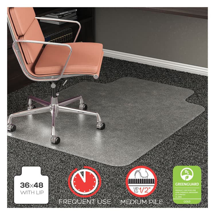 DEFLECTO CORPORATION RollaMat Frequent Use Chair Mat for Medium Pile Carpet, Rectangular with Lip, Beveled Edges, 36" x 48", Clear, Ships Flat (DEFCM15113) thumbnail 2