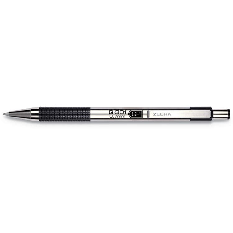 ZEBRA PEN CORP. G-301 Gel Pen, Retractable, Medium 0.7 mm, Black Ink, Stainless Steel/Black Barrel (ZEB41311) thumbnail 3