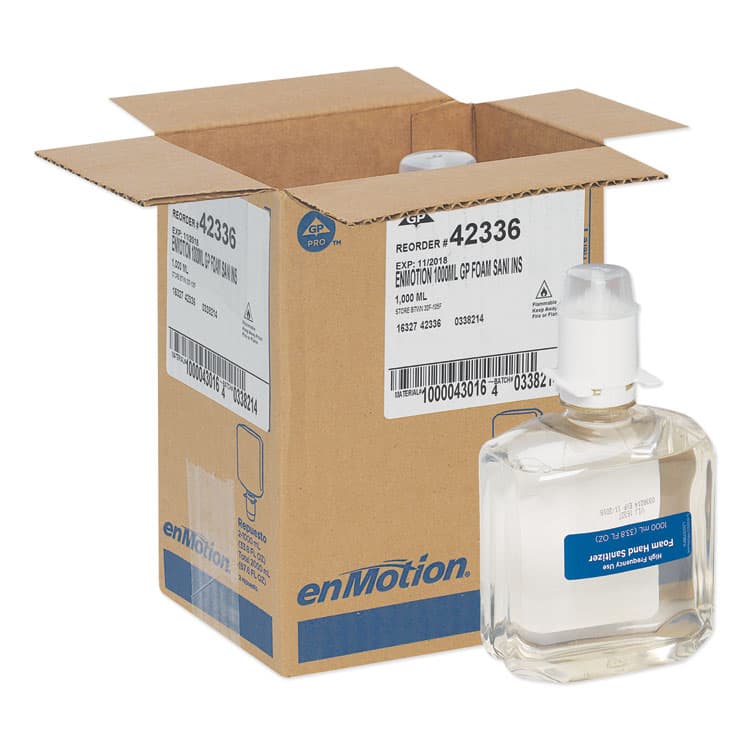 GEORGIA PACIFIC GP enMotion High-Frequency-Use Foam Sanitizer Dispenser Refill, 1,000 mL, Fragrance-Free, 2/Carton (GPC42336)