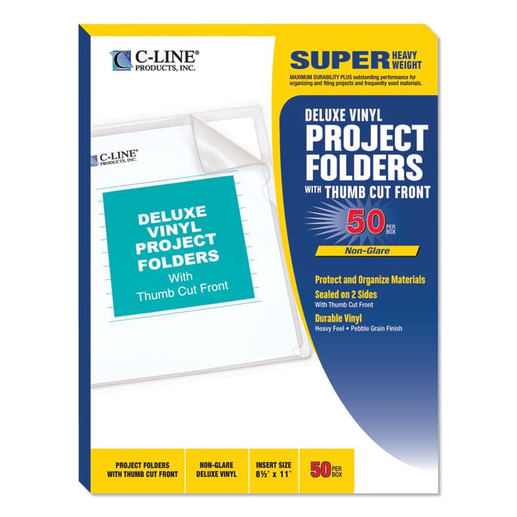 C-LINE PRODUCTS, Deluxe Vinyl Project Folders, Letter Size, Clear, 50/Box (CLI62138)