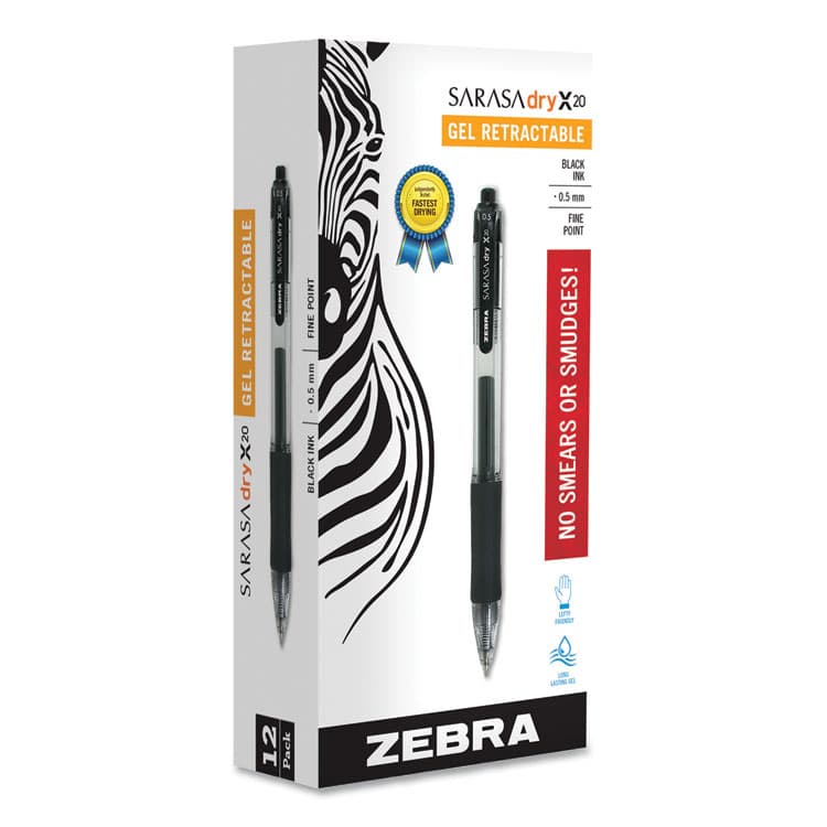 ZEBRA PEN CORP. Sarasa Dry Gel X20 Gel Pen, Retractable, Fine 0.5 mm, Black Ink, Clear/Black Barrel, 12/Pack (ZEB46710) thumbnail 2
