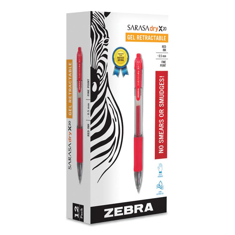 ZEBRA PEN CORP. Sarasa Dry Gel X20 Gel Pen, Retractable, Fine 0.5 mm, Red Ink, Clear/Red Barrel, 12/Pack (ZEB46730) thumbnail 2