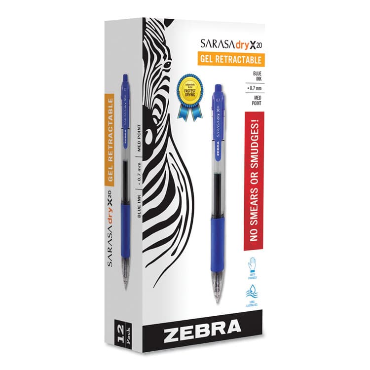 ZEBRA PEN CORP. Sarasa Dry Gel X20 Gel Pen, Retractable, Medium 0.7 mm, Blue Ink, Clear/Blue Barrel, 12/Pack (ZEB46820) thumbnail 2