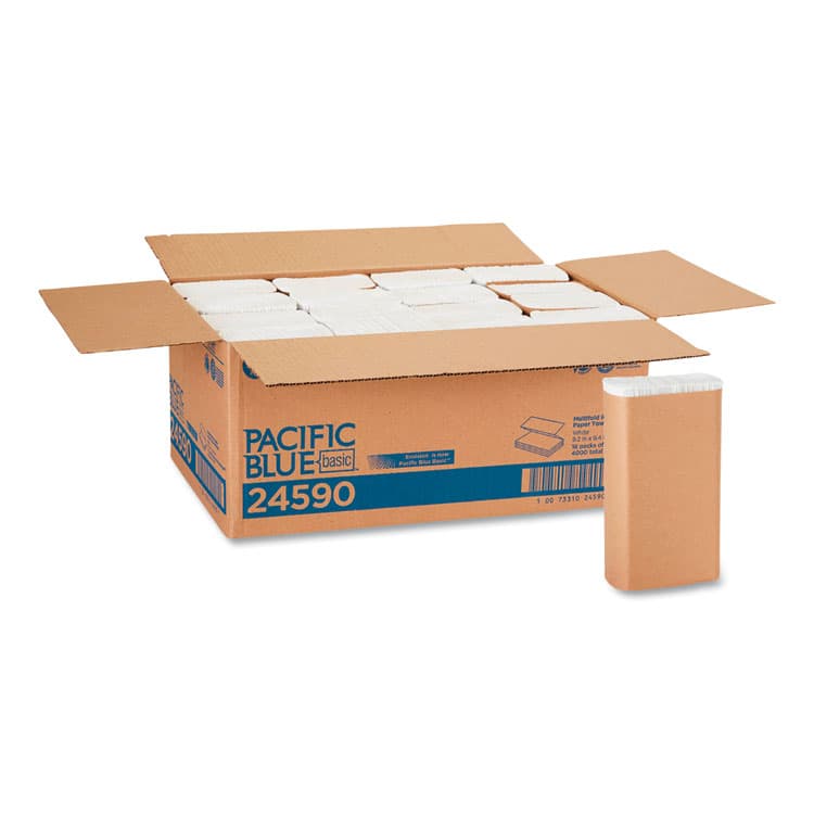 GEORGIA PACIFIC Pacific Blue Basic M-Fold Paper Towels, 1-Ply, 9.2 x 9.4, White, 250/Pack, 16 Packs/Carton (GPC24590)