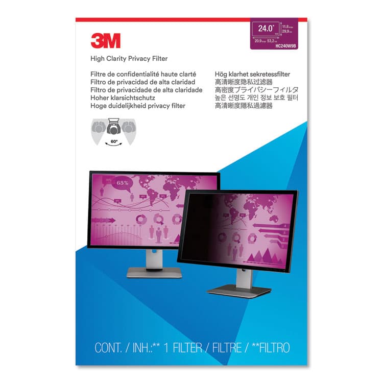 3M/COMMERCIAL TAPE DIV. High Clarity Privacy Filter for 24" Widescreen Flat Panel Monitor, 16:9 Aspect Ratio (MMMHC240W9B) thumbnail 2