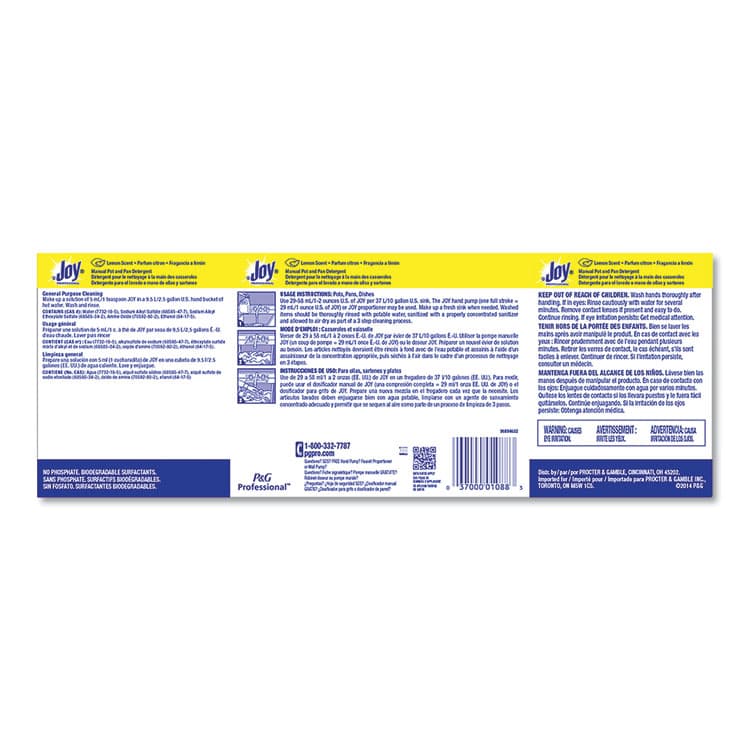 JOYSUDS, LLC. Dishwashing Liquid, Lemon Scent, 1 gal Bottle, 4/Carton (JOY43607CT) thumbnail 2