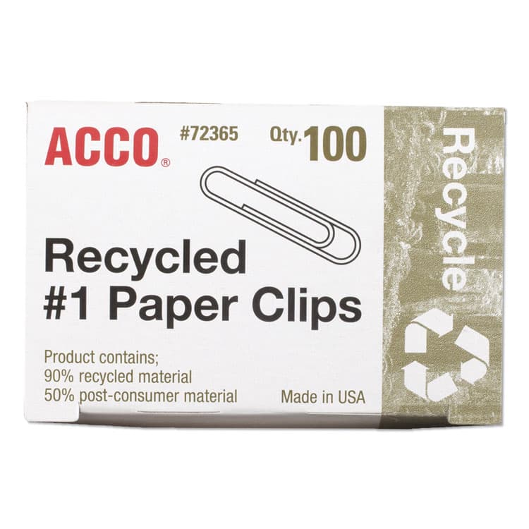 ACCO BRANDS, . Recycled Paper Clips, #1, Smooth, Silver, 100 Clips/Box, 10 Boxes/Pack (ACC72365) thumbnail 2