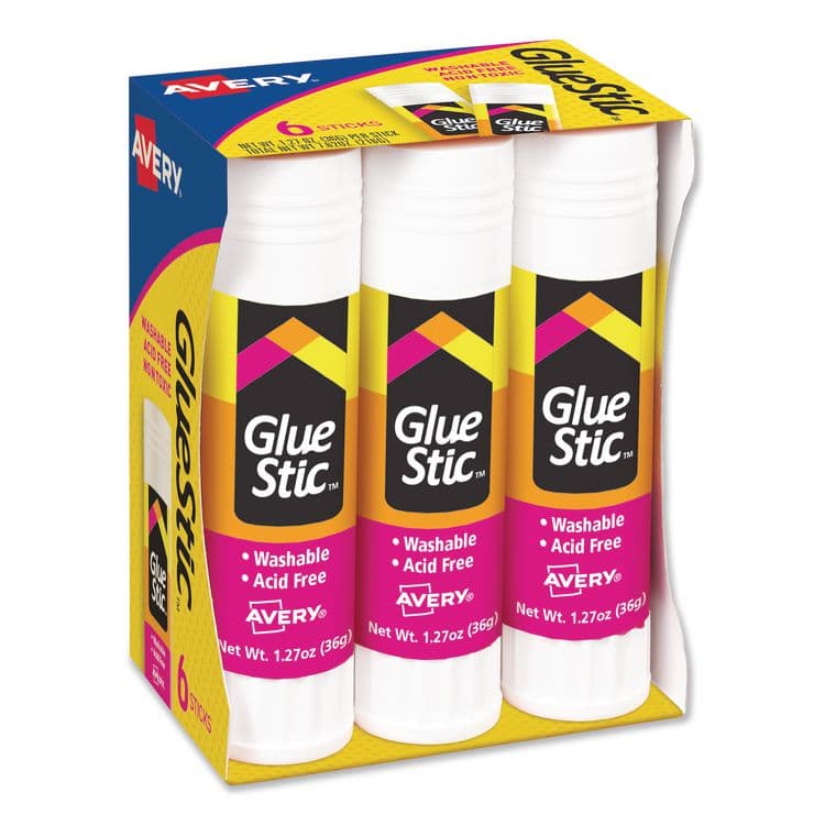 AVERY PRODUCTS CORPORATION Permanent Glue Stic Value Pack, 1.27 oz, Applies White, Dries Clear, 6/Pack (AVE98073)