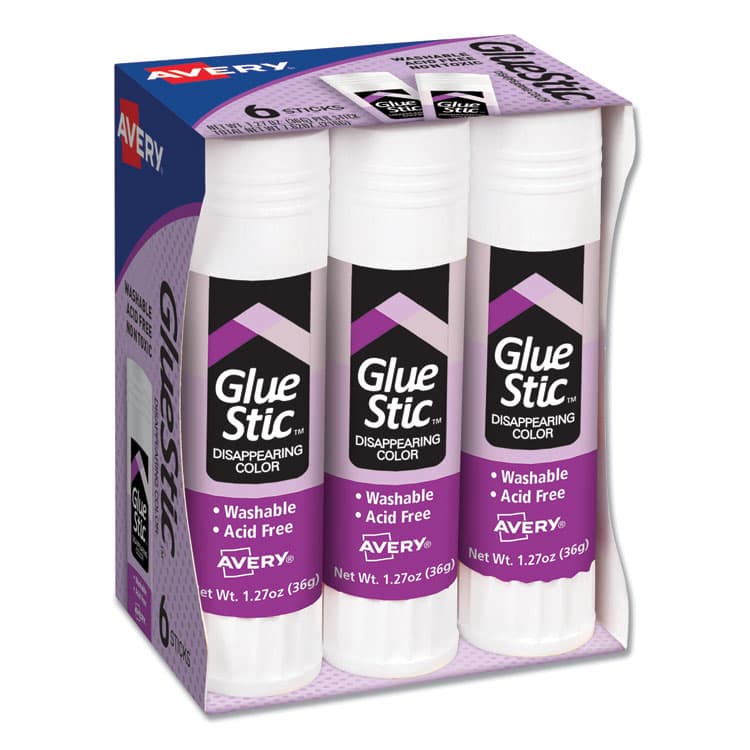 AVERY PRODUCTS CORPORATION Permanent Glue Stic Value Pack, 1.27 oz, Applies Purple, Dries Clear, 6/Pack (AVE98071)