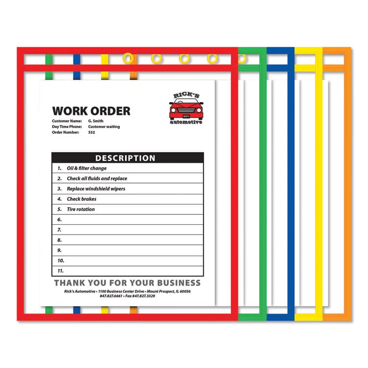 C-LINE PRODUCTS, Neon Stitched Shop Ticket Holders, Super Heavy-Duty, Top Load 9 x 12 Insert, Clear Front, Assorted Neon Border Colors, 10/Box (CLI43920) thumbnail 3