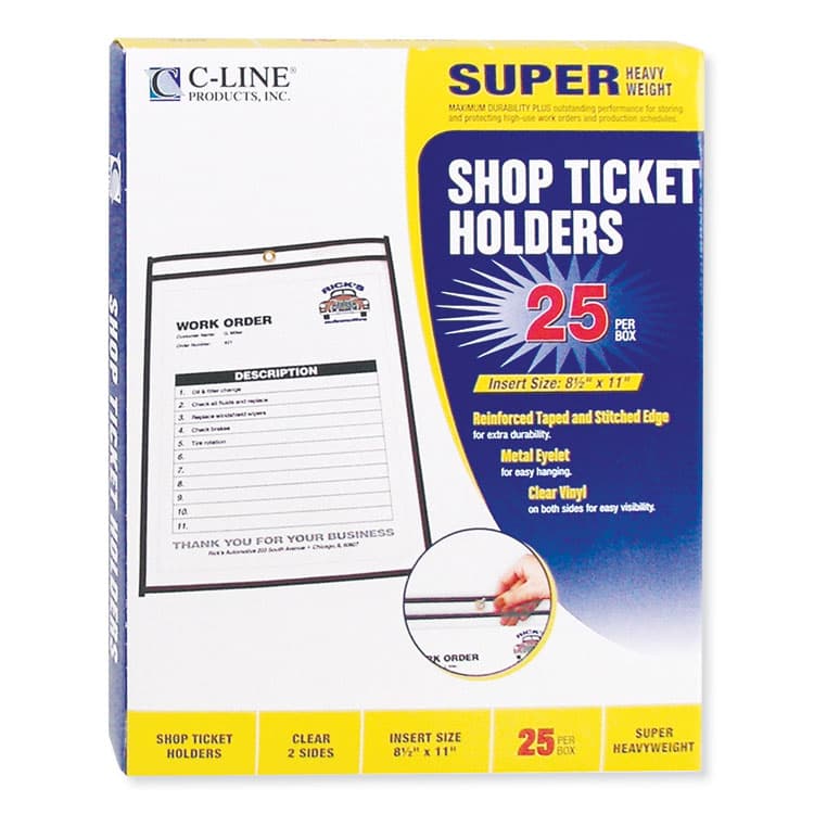 C-LINE PRODUCTS, Stitched Shop Ticket Holders, Super Heavy-Duty, Top Load 8.5 x 11 Insert, Clear Front, Black Border, 25/Box (CLI46911) thumbnail 3