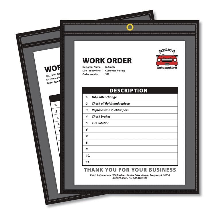 C-LINE PRODUCTS, Stitched Shop Ticket Holders, Super Heavy-Duty, 8.5 x 11 Insert, Clear Front, Black Pressboard Back, Black Border, 25/Box (CLI45911)