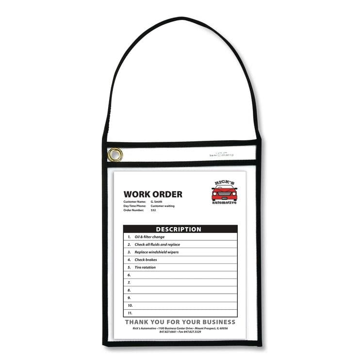 C-LINE PRODUCTS, Stitched Shop Ticket Holders, 22" Hang Strap, Super Heavy-Duty, Top Load 9 x 12 Insert, Clear Front, Black Border, 15/Box (CLI41922)