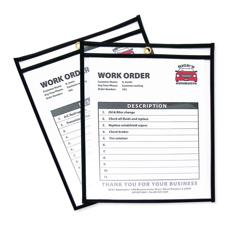 C-LINE PRODUCTS, Stitched Shop Ticket Holders, Super Heavy-Duty, Top Load 8.5 x 11 Insert, Clear Front, Black Border, 25/Box (CLI46911)