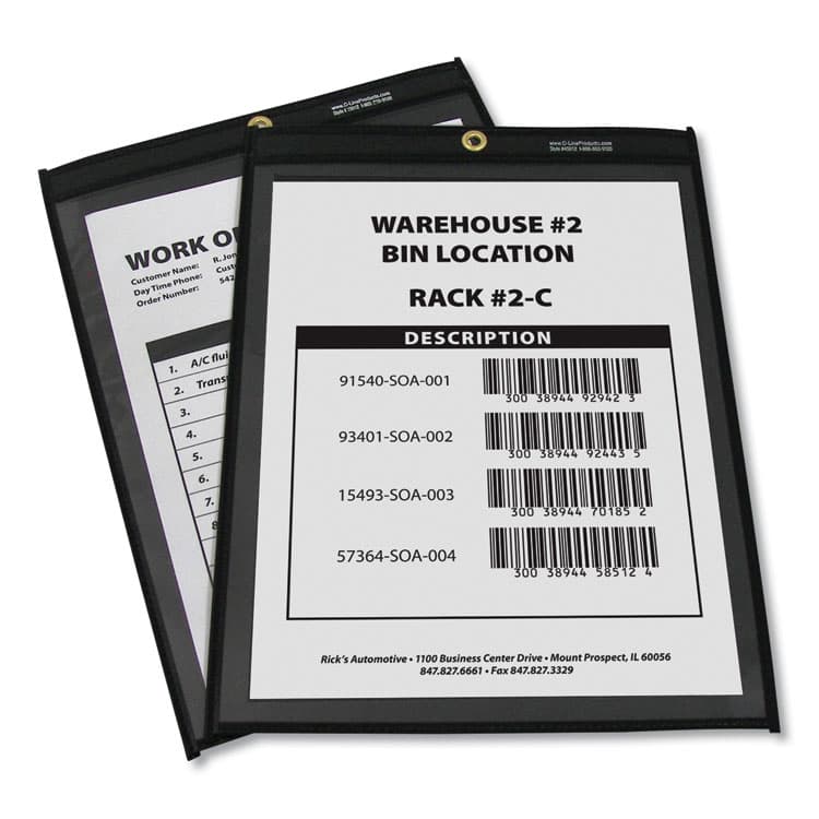 C-LINE PRODUCTS, Stitched Shop Ticket Holders, Super Heavy-Duty, 9 x 12 Insert, Clear Front, Black Pressboard Back, Black Border, 25/Box (CLI45912) thumbnail 2