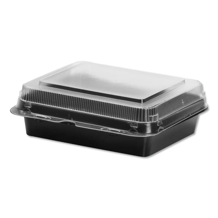 DART Creative Carryouts Hinged Plastic Hot Deli Boxes, Medium Snack Box, 18 oz, 6.22 x 5.9 x 2.1, Black/Clear, 200/Carton (SCC851611PS94)