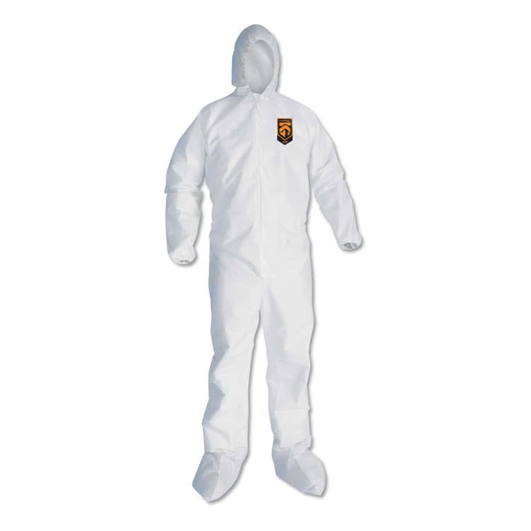 KIMBERLY-CLARK PROFESSIONAL A30 Hood and Boots Splash/Particle Protection Coverall, 6X-Large, White, 21/Carton (ANS27239)